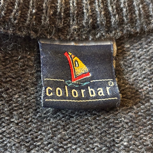 Vintage Colorbar Men’s Sz L Shetland Wool Geometric Grandpacore Grey Sweater - Picture 6 of 10
